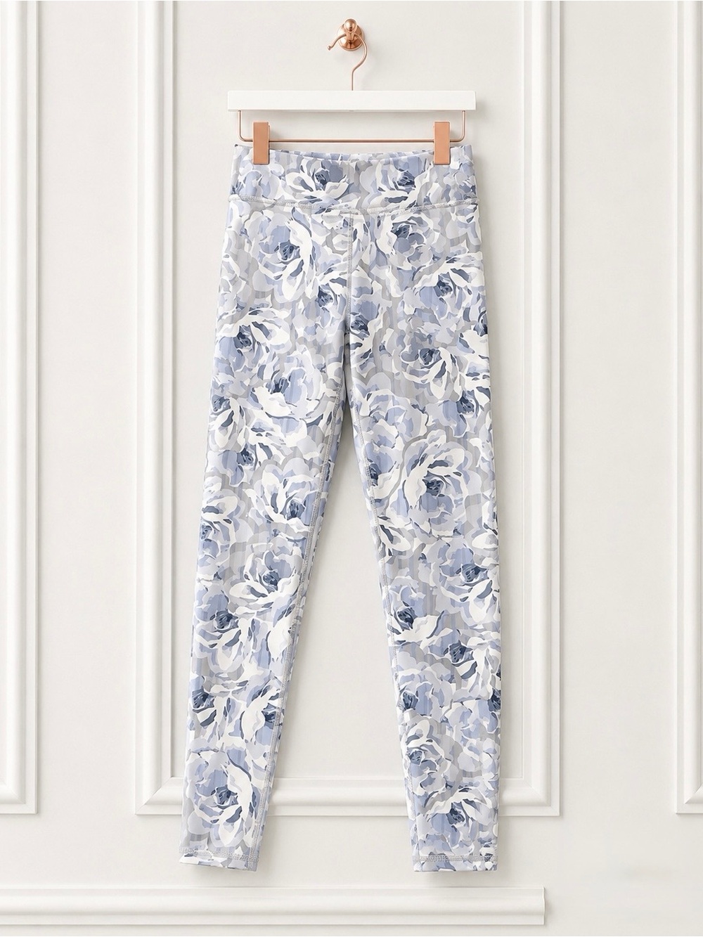 Mono B Size Medium Blue White Floral Stripe Print Active Leggings Yoga Pants
